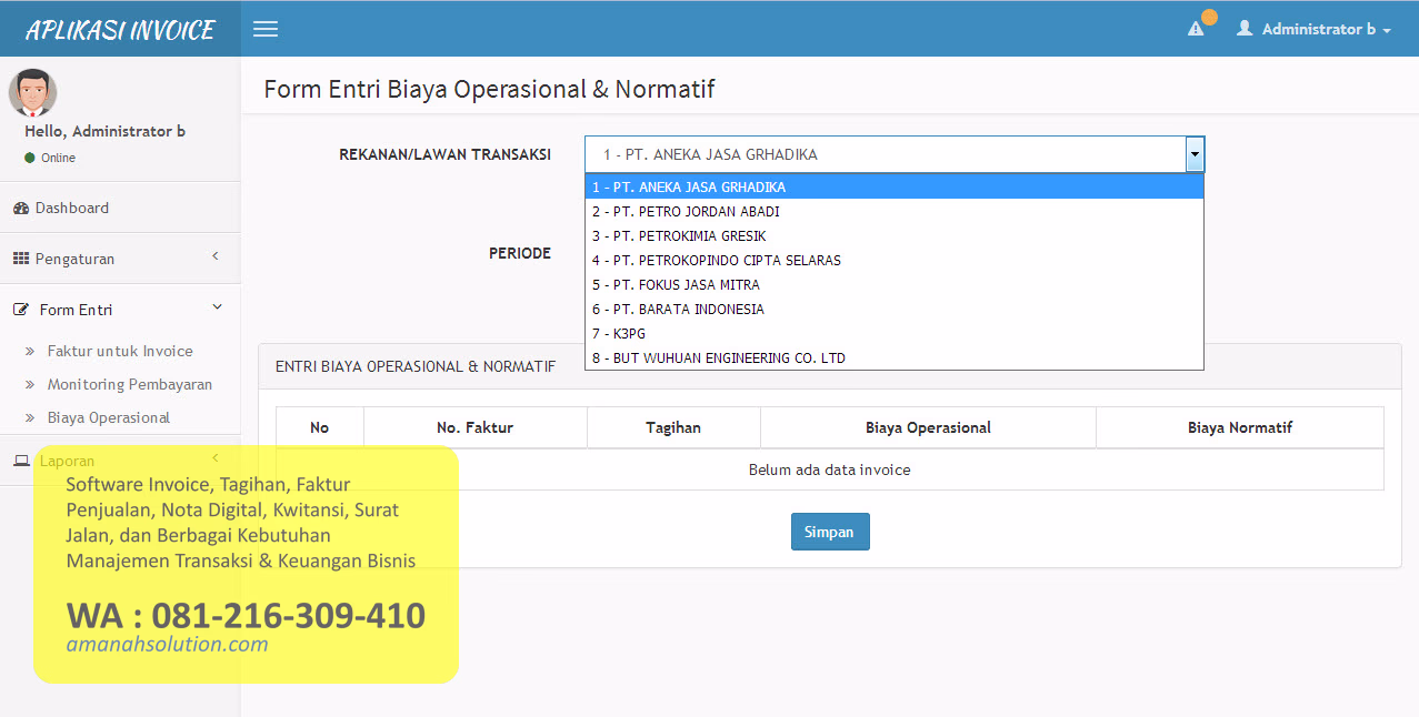 Dashboard software invoice Surabaya Gresik Sidoarjo Mojokerto untuk analisis data
