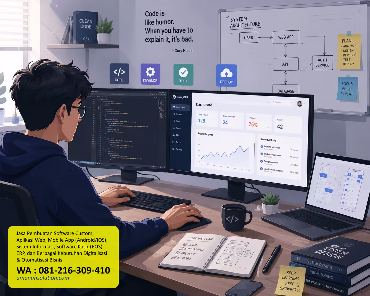 Tim Developer Profesional Mengerjakan Pengembangan Software ERP Custom