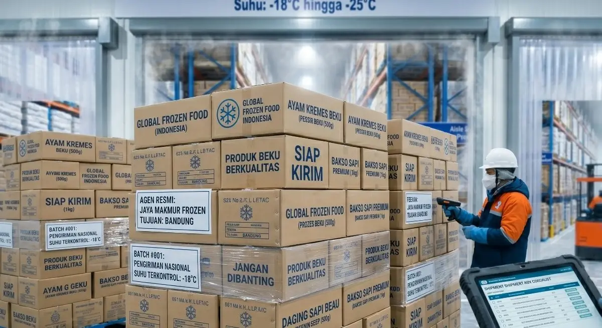 Gudang cold chain penyimpanan frozen food supplier Makassar bersuhu minus 18 derajat celcius