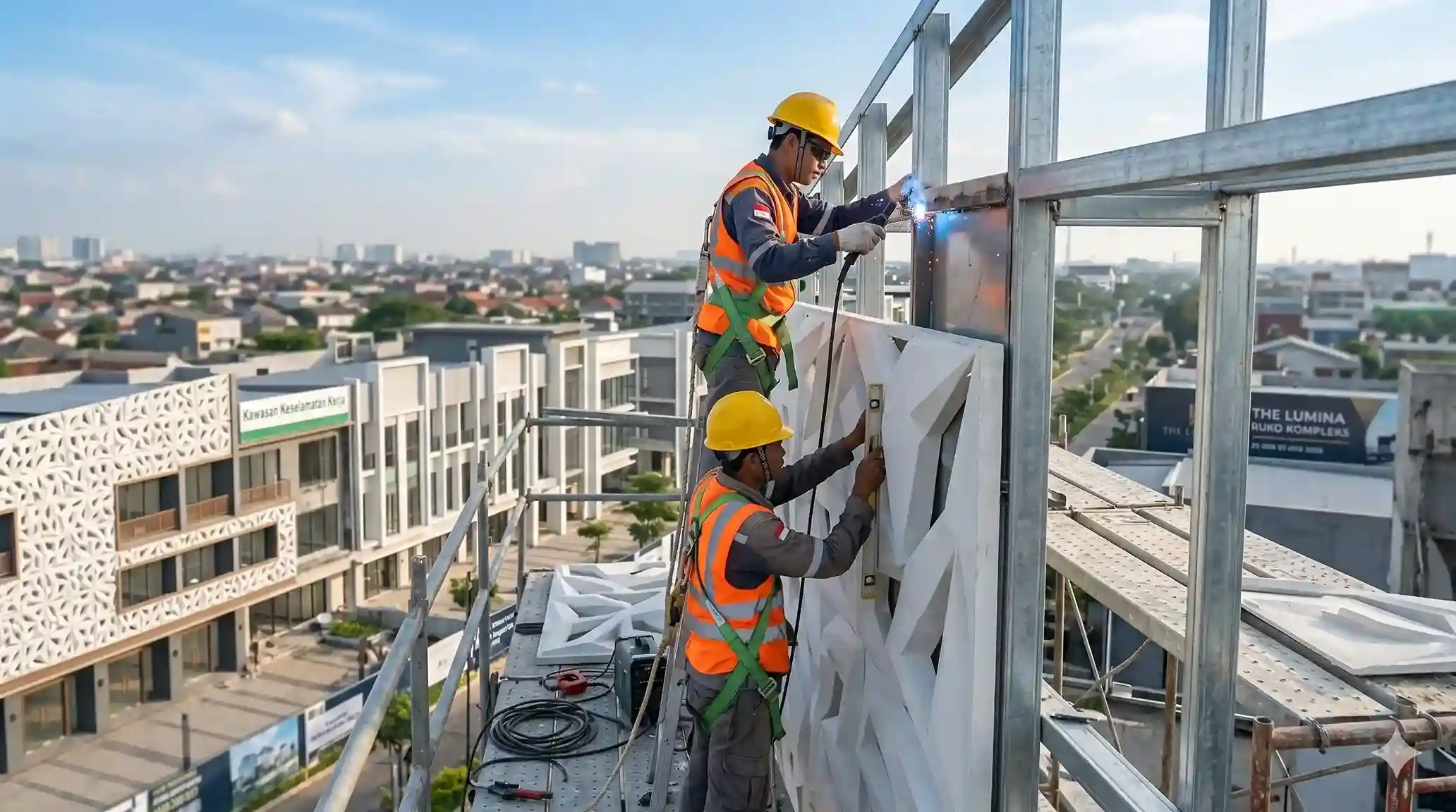 Proses Pengerjaan Jasa Pasang GRC pada Proyek Gedung Bertingkat