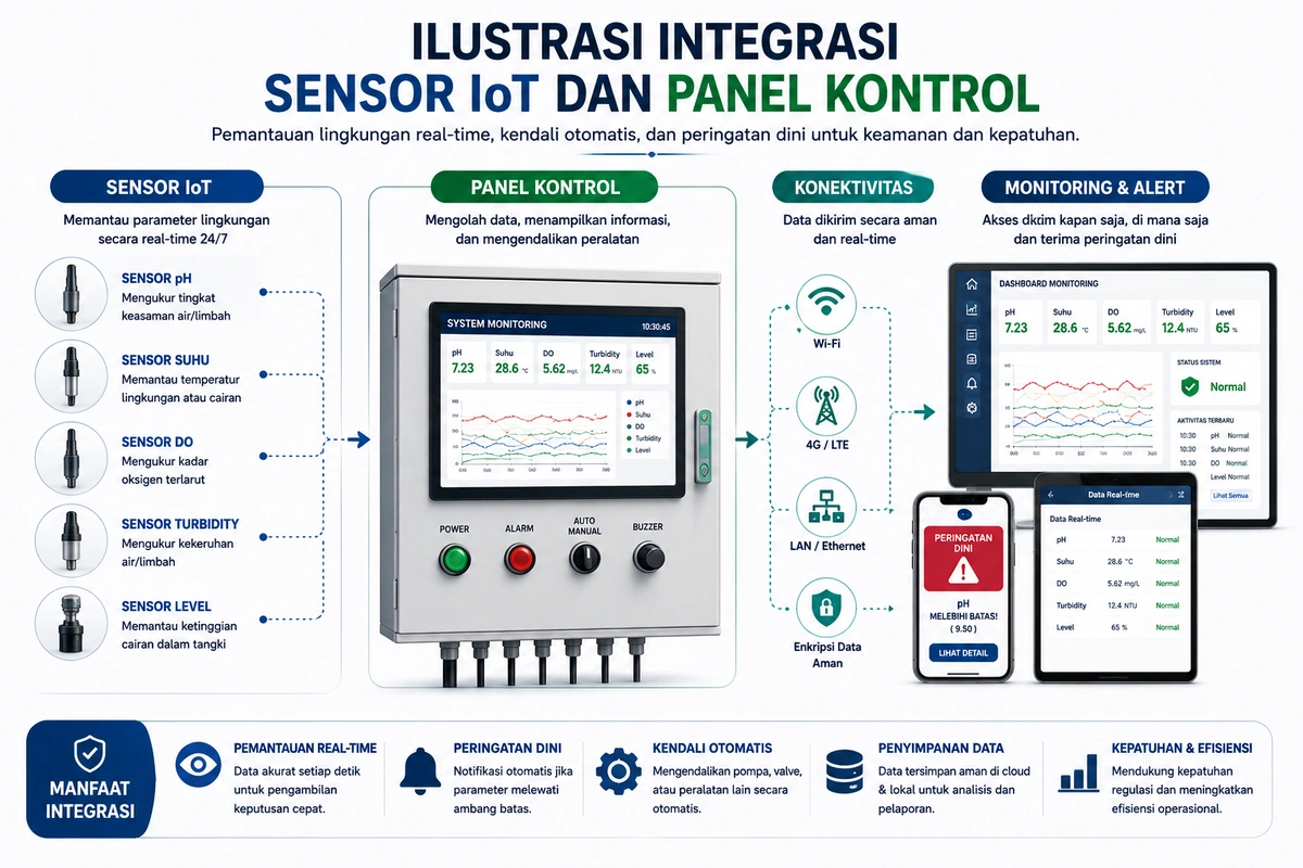 Ilustrasi Integrasi Sensor IoT dan Panel Kontrol