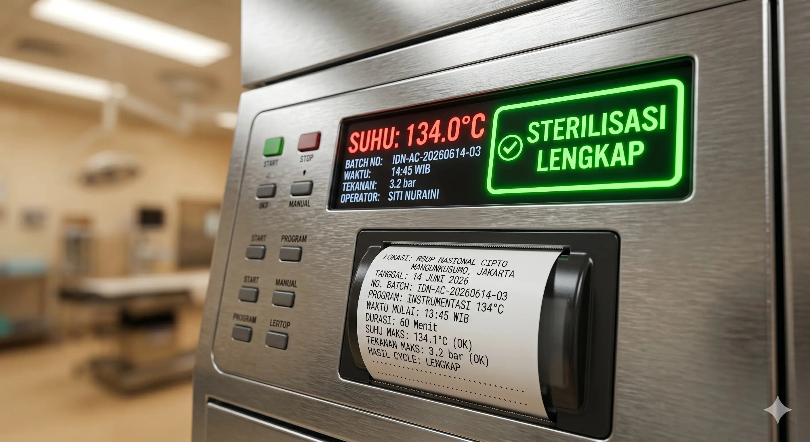 Tampilan panel kontrol mesin Autoclave