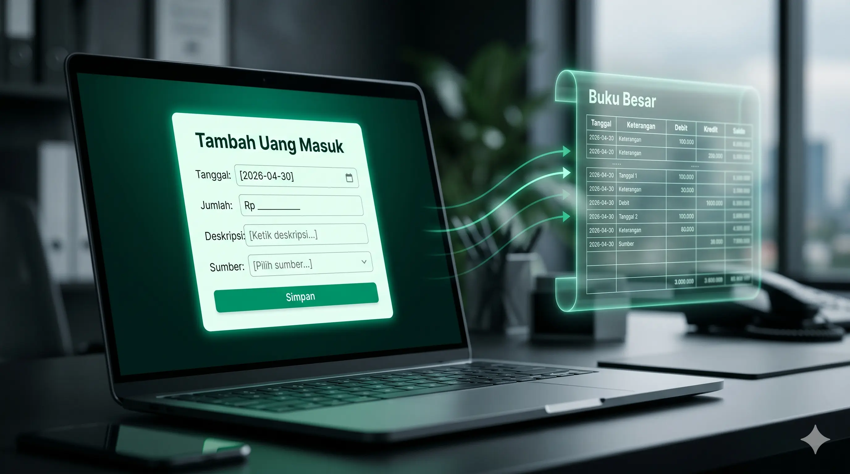 Alur kerja otomasi jurnal pembukuan harian yayasan dan panti asuhan yang mengubah satu input data menjadi laporan keuangan lengkap.