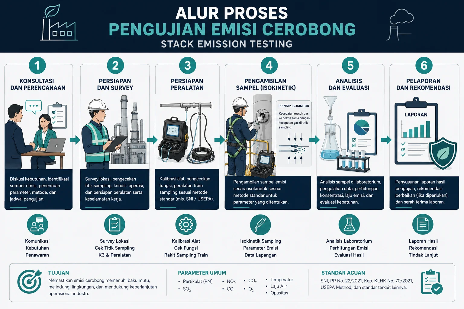 Diagram alur sampling emisi dari penentuan titik sampai pelaporan hasil