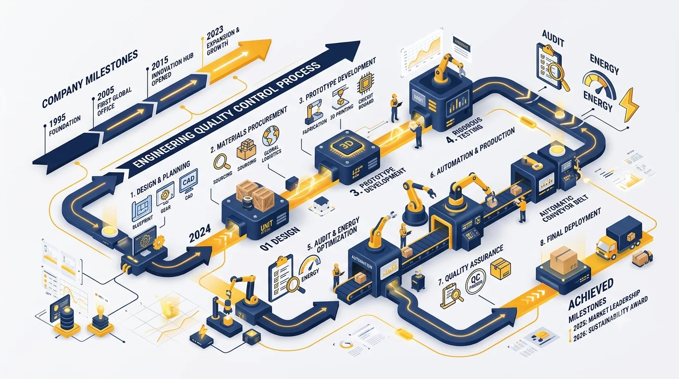 Infografis Tata Kelola Mutu dan Milestones Megavolt ME Services